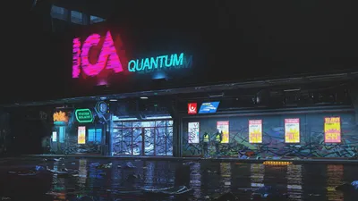 Futuristic Sci Cityscape Night World Wallpaper 4K 1920x1080 Futuristic, Sci‑fi, Cityscape, At, Night, With, Neon, Signs, Reading, Ica, Quantum, Reflecting, Pink, Yellow, Ultrawide, Full HD