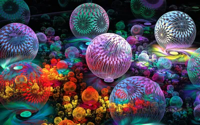 Vibrant Colorful Fractal Abstract Wallpaper 4K 1920x1200 Vibrant, Hd, Pc, Desktop, Wallpaper, Featuring, Colorful, Fractal, Balls, Intricate, Patterns, Creating, Gray, Ultrawide, Full HD