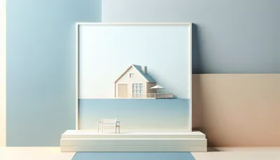 Minimalist Stylized House Model Shelf Minimal Wallpaper 4K 3584x2048 Minimalist, Hd, Desktop, Wallpaper, Featuring, A, Stylized, House, Model, Shelf, Pastel, Blue, White, Ultrawide, QHD