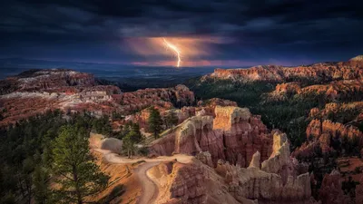 Crisp Bryce Wallpaper Black/Dark Wallpaper 4K 1920x1080 Hd, Wallpaper, Of, Bryce, Canyon, National, Park, Showing, Lightning, Storm, Over, Rugged, Brown, Orange, Gray, Ultrawide, Full HD