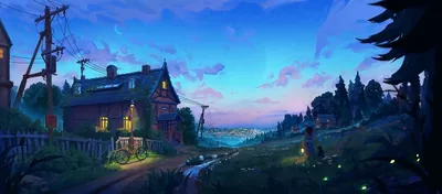 Vibrant Anime Wallpaper Nature Wallpaper 4K 2457x1080 Hd, Anime-style, Wallpaper, Featuring, An, Enchanting, Evening, Scene, House, Tree, Bike, Under, Pink, Green, Ultrawide, Full HD