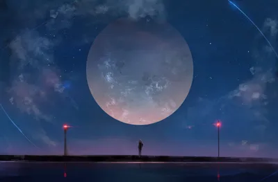 Crisp Anime Wallpaper Space Wallpaper 4K 4500x2967 Anime, Hd, Wallpaper, Depicting, A, Vast, Starry, Sky, Large, Moon, Featuring, Lone, Brown, Gray, Ultrawide, 4k