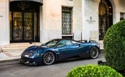 Sleek Blue Pagani Huayra Cars Wallpaper 4K 2048x1254 A, Sleek, Blue, Pagani, Huayra, Supercar, Parked, Outside, Elegant, Building, Captured, Striking, White, Ultrawide, Full HD