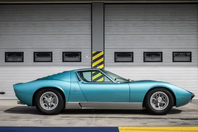 Turquoise Miura Supercar Front Modern Cars Wallpaper 4K 5485x3657 A, Turquoise, Lamborghini, Miura, Supercar, Parked, In, Front, Modern, Garage, Door:, Featured, White, Gray, Landscape, 4k