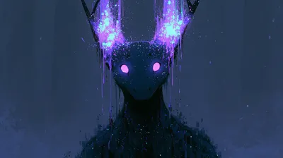Dreamy Fantasy Wallpaper Space Wallpaper 4K 2944x1648 Fantasy, Creature, With, Glowing, Purple, Eyes, And, Horn-like, Luminescence, Dripping, Stardust, Against, White, Red, Ultrawide, QHD