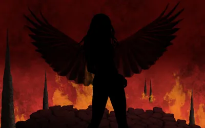 Dark Angel Silhouette Expansive Black/Dark Wallpaper 4K 1680x1050 Hd, Desktop, Wallpaper, Featuring, A, Dark, Angel, Silhouette, Expansive, Wings, Against, Fiery, Brown, Ultrawide