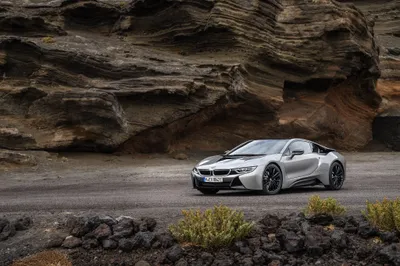 Dreamy Silver Wallpaper Cars Wallpaper 4K 4096x2731 Silver, Bmw, I8, Supercar, Parked, On, A, Rugged, Road, Rocky, Cliffs, Captured, Gray, Landscape, 4k