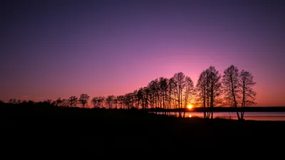 Serene Sunset Calm Lake Silhouetted Nature Wallpaper 4K 3840x2160 A, Serene, Sunset, Over, Calm, Lake, Silhouetted, Trees, Lining, Shore, Against, Vibrant, Brown, Gray, Ultrawide, 4k