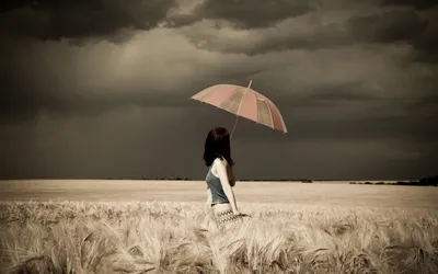 Woman Field Holding Umbrella Nature Wallpaper 4K 1680x1050 Hd, Wallpaper, Of, A, Woman, In, Field, Holding, Umbrella, Under, Moody, Overcast, Gray, Ultrawide