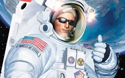 Vibrant Duke Wallpaper Space Wallpaper 4K 2560x1600 Hd, Pc, Desktop, Wallpaper:, Featuring, Duke, Nukem, In, Space, Suit, Giving, Thumbs-up, White, Ultrawide, QHD