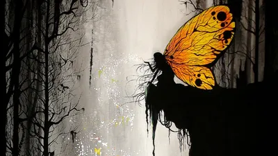 Sleek Fantasy Wallpaper Fantasy Wallpaper 4K 1920x1080 A, Fantasy-themed, Hd, Pc, Desktop, Wallpaper, Showing, Silhouette, Fairy, Large, Glowing, Yellow, Gray, White, Ultrawide, Full HD