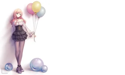 Bold Anime Wallpaper Abstract Wallpaper 4K 2300x1400 Anime-style, Original, Hd, Desktop, Wallpaper, Featuring, A, Girl, Holding, Colorful, Balloons, Standing, White, Ultrawide, Full HD