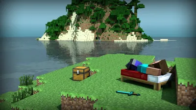 Crisp Steve Wallpaper Nature Wallpaper 4K 1920x1080 Steve, From, Minecraft, Resting, On, A, Bed, Beside, Chest, Sword, Grassy, Island, Brown, Ultrawide, Full HD
