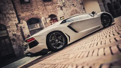 Sleek Sleek Wallpaper Cars Wallpaper 4K 3840x2160 A, Sleek, White, Lamborghini, Aventador, Supercar, Parked, On, Cobblestone, Street, Captured, Stunning, Gray, Ultrawide, 4k