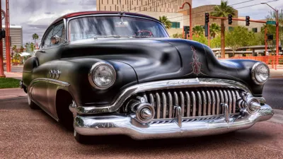 Golden Vintage Wallpaper Cars Wallpaper 4K 2048x1152 A, Striking, Vintage, Buick, Captures, Attention, With, Its, Sleek, Black, Body, Chrome, Gray, Ultrawide, Full HD