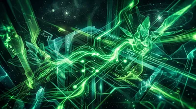Serene Abstract Wallpaper Abstract Wallpaper 4K 5504x3072 Abstract, Green, Neon, Circuitry, And, Crystal, Shards, Over, Starfield, Rendered, Ultra, Desktop, Brown, Ultrawide, 4k