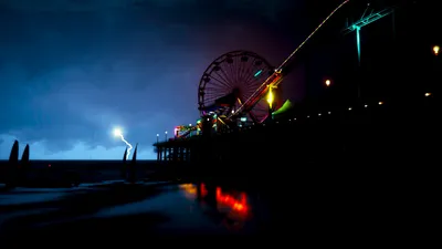 Sleek Pier Wallpaper Games Wallpaper 4K 1920x1080 Pier, Roller, Coaster, Lightning, Video, Game, Grand, Theft, Auto, Desktop, Brown, Pink, Ultrawide, Full HD