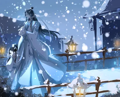 Epic Anime Wallpaper Black/Dark Wallpaper 4K 2000x1611 Hd, Anime, Wallpaper, Of, Lan, Wangji, And, Sizhui, Snow-covered, Bridge, Night, Glowing, Gray, Square, Full HD