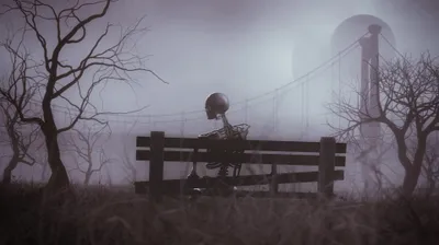 Golden Dark Wallpaper Nature Wallpaper 4K 3840x2159 A, Dark, Eerie, Hd, Desktop, Wallpaper, Featuring, Skeleton, Sitting, Bench, Foggy, Barren, Gray, Ultrawide, 4k