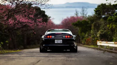 Supra Car Scenic Blooming Cherry Cars Wallpaper 4K 1920x1080 Hd, Wallpaper:, Of, A, Toyota, Supra, Car, On, Scenic, Road, Blooming, Cherry, White, Ultrawide, Full HD