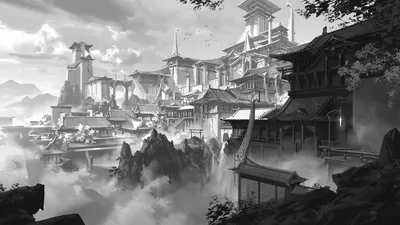 Bold Fantasy Wallpaper World Wallpaper 4K 1920x1080 Hd, Fantasy, Cityscape, Showcasing, Towering, Intricate, Buildings, Perched, Misty, Mountains, Blending, Ancient, White, Gray, Ultrawide, Full HD