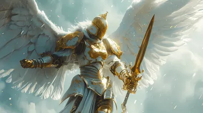 Majestic Fantasy Warrior Angel Fantasy Wallpaper 4K 5824x3264 A, Majestic, Fantasy, Warrior, Angel, In, Shining, Armor, Wields, Sword, Wings, Spread, White, Gray, Ultrawide, 4K