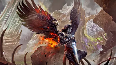 Bright Fantasy Wallpaper Fantasy Wallpaper 4K 1920x1080 A, Striking, Fantasy, Warrior, Adorned, With, Angelic, Wings, Wielding, Sword, Stands, Amidst, Brown, Gray, Ultrawide, Full HD