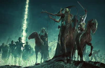 Misty Dark Wallpaper Animals Wallpaper 4K 1920x1248 Dark, Undead, Woman, Warrior, Wielding, A, Sword, Rides, Horse, Leading, Ghostly, Army, Brown, Gray, Ultrawide, Full HD