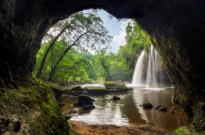 Moody Serene Wallpaper Nature Wallpaper 4K 4928x3264 Hd, Desktop, Wallpaper, Of, A, Serene, Lake, And, Waterfall, Seen, Through, Mouth, Gray, White, Ultrawide, 4k