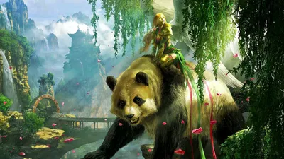 Majestic Panda Carries Nature Wallpaper 4K 1920x1080 A, Majestic, Panda, Carries, An, Angelic, Figure, Through, Lush, Fantasy, Landscape, Adorned, White, Gray, Ultrawide, Full HD