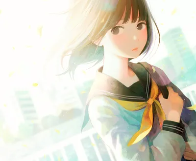 Golden Anime Wallpaper Abstract Wallpaper 4K 1920x1585 Hd, Anime-style, Original, Illustration, Of, A, Girl, In, Sailor, School, Uniform, Soft, White, Square, Full HD