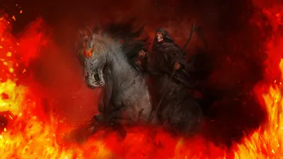 Golden Dark Wallpaper Animals Wallpaper 4K 1920x1080 Dark, Grim, Reaper, Wielding, A, Scythe, Rides, Fiery, Horse, Surrounded, Flames, Intense, Red, Ultrawide, Full HD