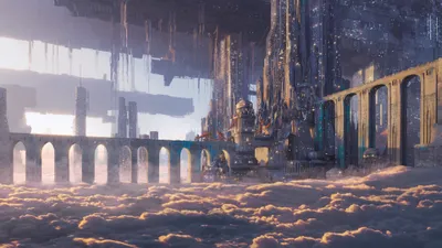 Sleek Sprawling Wallpaper Fantasy Wallpaper 4K 3840x2160 A, Sprawling, Fantasy, City, With, Towering, Structures, And, Arches, Rising, Above, Clouds, White, Ultrawide, 4k