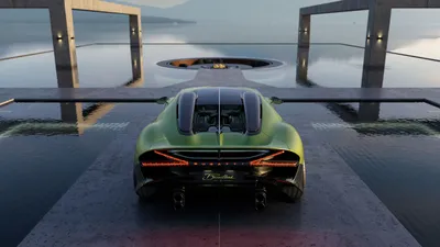 Green Brouillard Sports Car Cars Wallpaper 4K 5000x2812 Rear, View, Of, A, Green, Bugatti, Brouillard, Sports, Car, Reflective, Wet, Plaza, Gray, Ultrawide, 4k