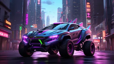 Vibrant Neon Wallpaper World Wallpaper 4K 3500x1960 Neon-lit, Futuristic, Off-road, Car, Parked, On, A, Rain-slick, Cyberpunk, City, Street, Dusk, White, Pink, Ultrawide, QHD