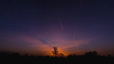 Silhouette Trees Vibrant Colorful Nature Wallpaper 4K 9705x5459 Silhouette, Of, Trees, Against, A, Vibrant, Colorful, Night, Sky, Streaks, Light, Set, Brown, Ultrawide, 4k