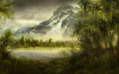Serene Landscape Calm Nature Wallpaper 4K 2560x1600 A, Serene, Landscape, Featuring, Calm, Lake, Surrounded, Lush, Greenery, Majestic, Mountains, Artistic, Gray, Ultrawide, QHD