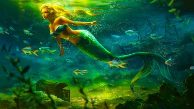 Vibrant Fantasy Depicting Mermaid Abstract Wallpaper 4K 1920x1080 A, Vibrant, Hd, Fantasy, Wallpaper, Depicting, Mermaid, Gracefully, Swimming, Through, Mystical, Underwater, Yellow, Brown, Ultrawide, Full HD