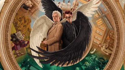 Good Omens Angelic Demonic World Wallpaper 4K 3840x2160 Good, Omens, 4K, Ultra, Hd, Pc, Desktop, Wallpaper, Angelic, Demonic, Figures, Stand, Gray, Ultrawide