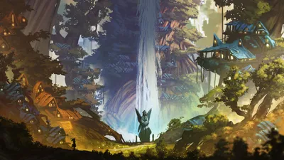 Quad Fantasy City Nature Wallpaper 4K 3072x1728 2k, Quad, Hd, Pc, Desktop, Wallpaper, A, Fantasy, City, Glowing, Treehouses, Spires, Gray, White, Ultrawide, QHD