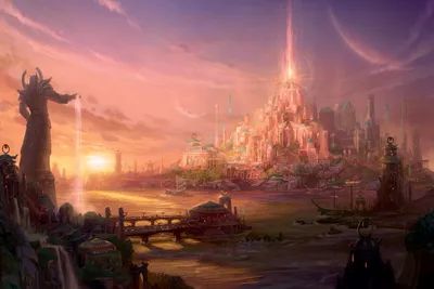Vibrant World Wallpaper World Wallpaper 4K 2705x1805 World, Of, Warcraft, Cityscape, At, Sunset, With, A, Towering, Citadel, Bridges, Marshlands, Pink, Landscape, QHD