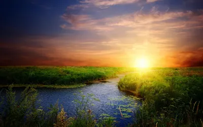 Serene Sunrise Lush Green Fields Nature Wallpaper 4K 2560x1600 A, Serene, Sunrise, Over, Lush, Green, Fields, And, Winding, River, Capturing, Beauty, Gray, Ultrawide, QHD