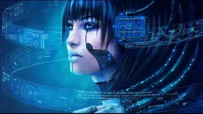 Golden Futuristic Wallpaper Technology Wallpaper 4K 1920x1080 A, Futuristic, Woman, With, Cybernetic, Features, Is, Depicted, Sci‑fi, Desktop, Surrounded, Glowing, Green, Pink, Ultrawide, Full HD