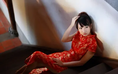 Vibrant Asian Wallpaper Abstract Wallpaper 4K 1920x1200 Hd, Desktop, Wallpaper, Featuring, An, Asian, Woman, In, Red, Dress, Sitting, Staircase, Gray, White, Ultrawide, Full HD