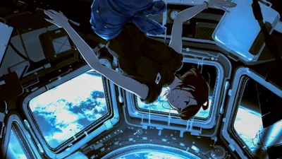 Calm Anime Wallpaper Space Wallpaper 4K 3840x2160 Anime, Original, Of, A, Girl, Floating, Upside-down, Inside, Space, Station, Cupola, Bright, White, Brown, Ultrawide, 4k