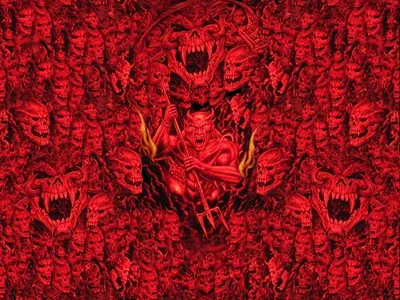 Dark Vivid Red Demonic Black/Dark Wallpaper 4K 2048x1536 A, Dark, Vivid, Red, Hd, Pc, Wallpaper, Featuring, Demonic, Figure, Trident, Surrounded, Brown, Landscape, Full HD
