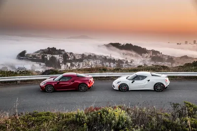 Vivid Two Wallpaper Cars Wallpaper 4K 3000x2000 Two, Alfa, Romeo, 4c, Supercars, One, White, And, Red, Parked, Mountain, Road, Gray, Landscape, QHD
