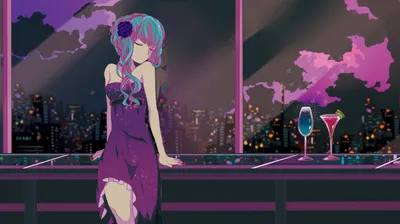 Radiant Hatsune Wallpaper World Wallpaper 4K 3000x1683 Hd, Wallpaper, Featuring, Hatsune, Miku, In, A, Purple, Dress, Two-toned, Hair, Relaxing, Green, Gray, Ultrawide, QHD