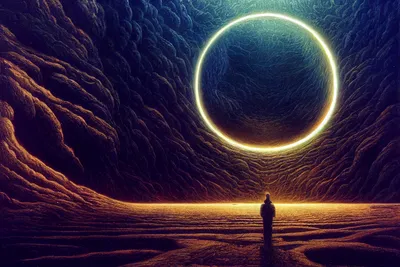 Generated Concept Art Dark Space Wallpaper 4K 2304x1536 Ai-generated, Concept, Art, Dark, Space, Hd, Pc, Desktop, Lone, Silhouetted, Figure, Rippled, Brown, Gray, Landscape, Full HD
