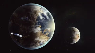 Vivid Sci Wallpaper Space Wallpaper 4K 1920x1080 Hd, Pc, Desktop, Wallpaper, Sci-fi, Space, Scene, With, Large, Cloud-covered, Planet, Smaller, Gray, Ultrawide, Full HD